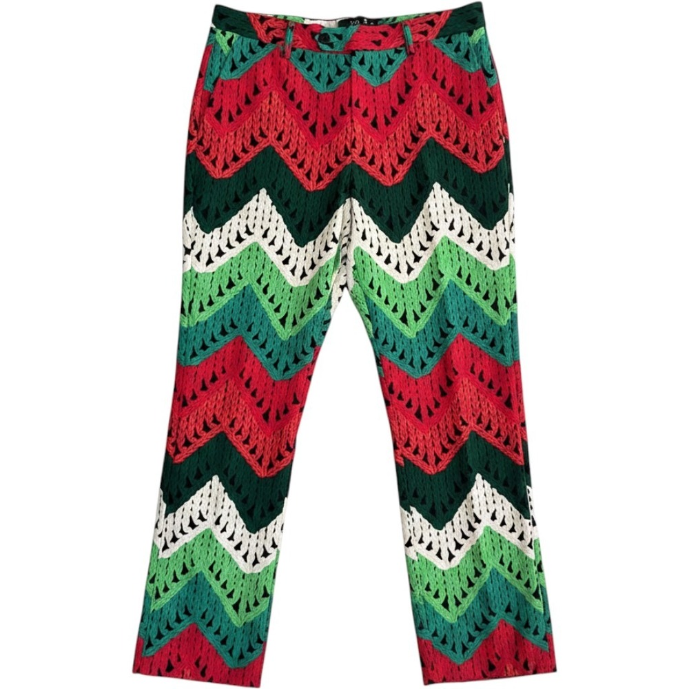 Shinesty Mens Christmas Chevron Knit Print 31/32 Trousers Red Green White Crazy